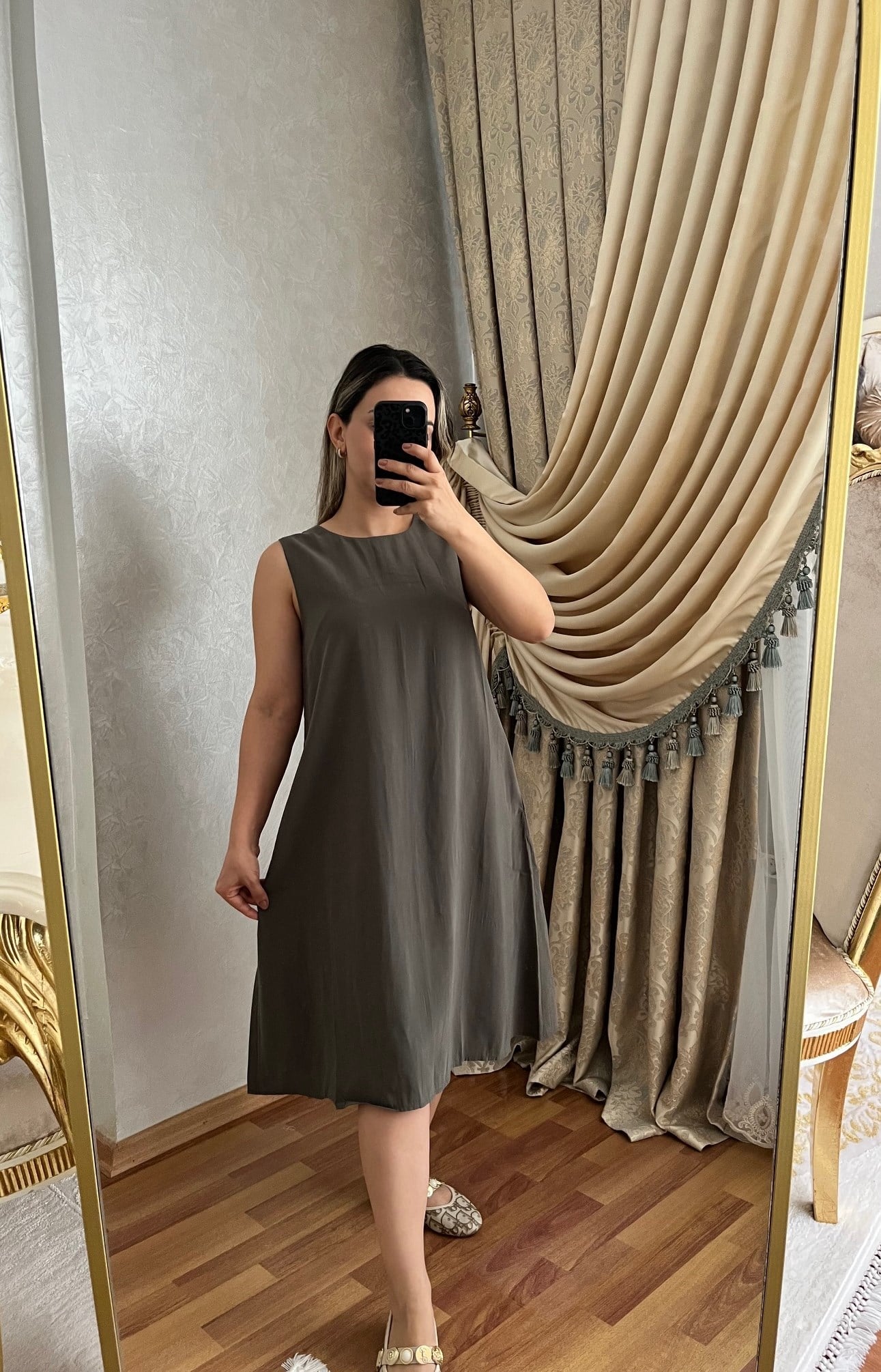 TENSEL KUMAŞ ELBİSE CEP DETAYLI MAXİ BOY