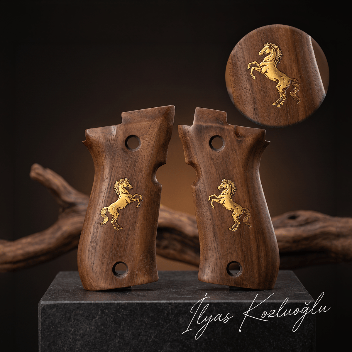 Beretta 81 F Ceviz Kabza Yüzey Desensiz Üzeri Sarı Pirinç At Logolu
