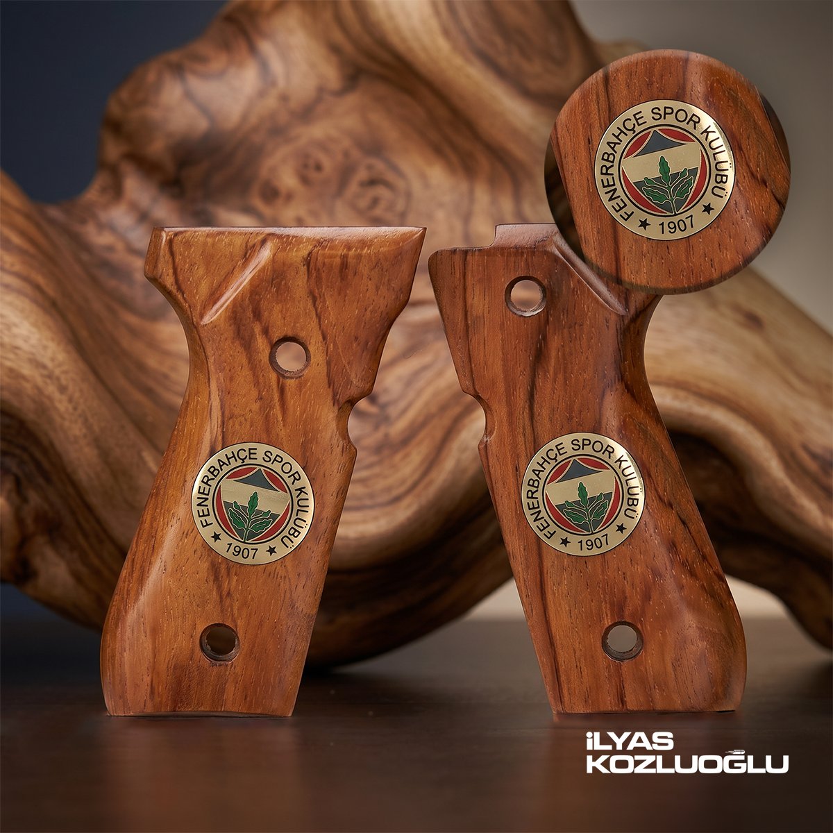 Beretta F92 Açık Ceviz Kabza Yüzey İşlemesiz Takım Logolu Özel Tasarım