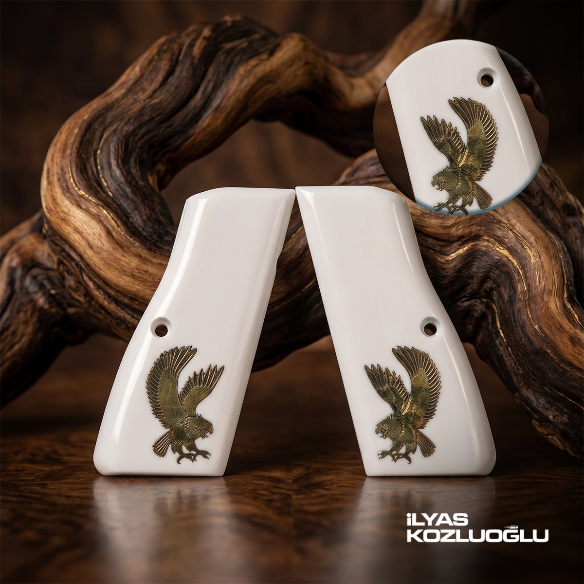 Browning MK3 Beyaz Pleksi Kabza Sarı Pirinç Kartal Logolu
