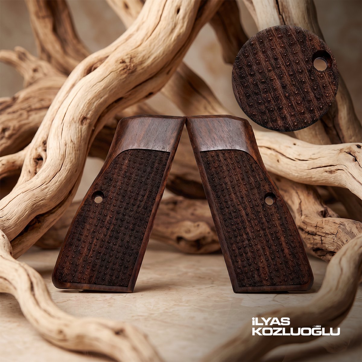 Browning MK3 Koyu Ceviz Kabza Yüzey Damla Desen İşlemeli Logosuz Kabza