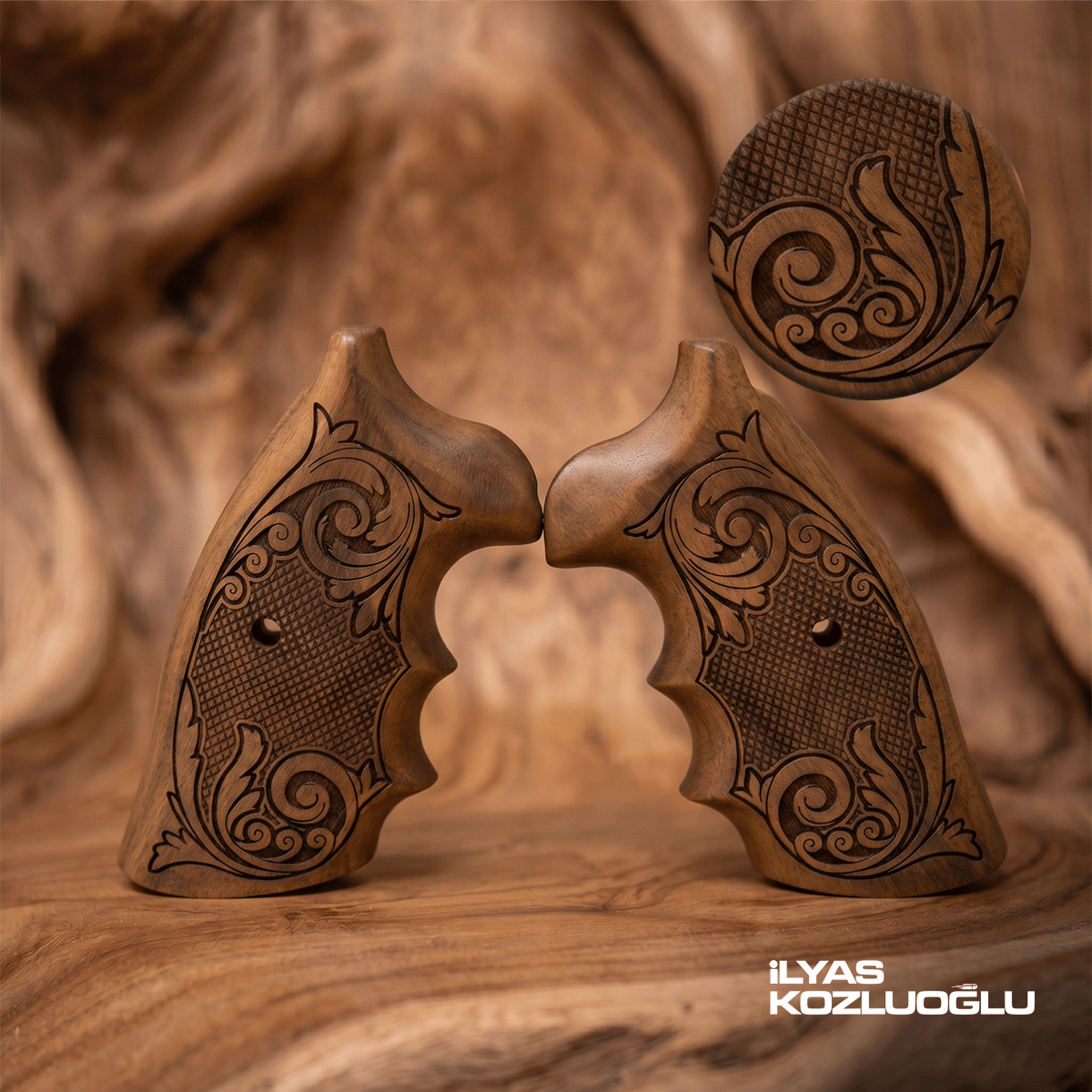 Colt Python Koyu Ceviz Kabza Tam Yüzey Özel Tasarım Desenli Logosuz