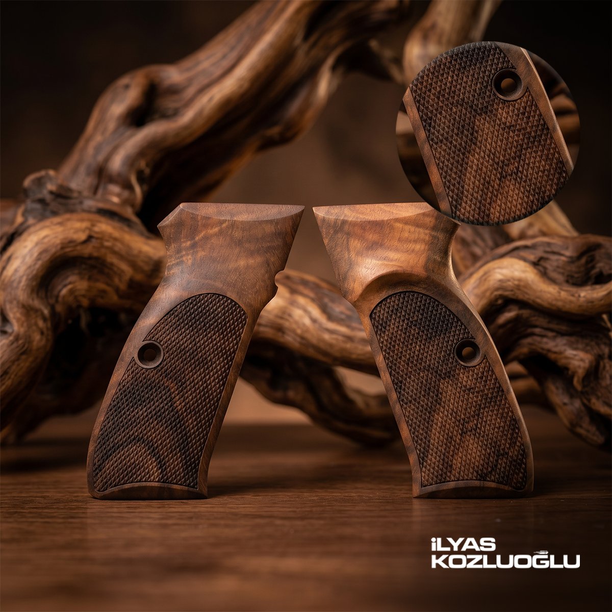 CZ 75-85 B Koyu Ceviz Kabza Yarım Yüzey Baklava Desenli Logosuz