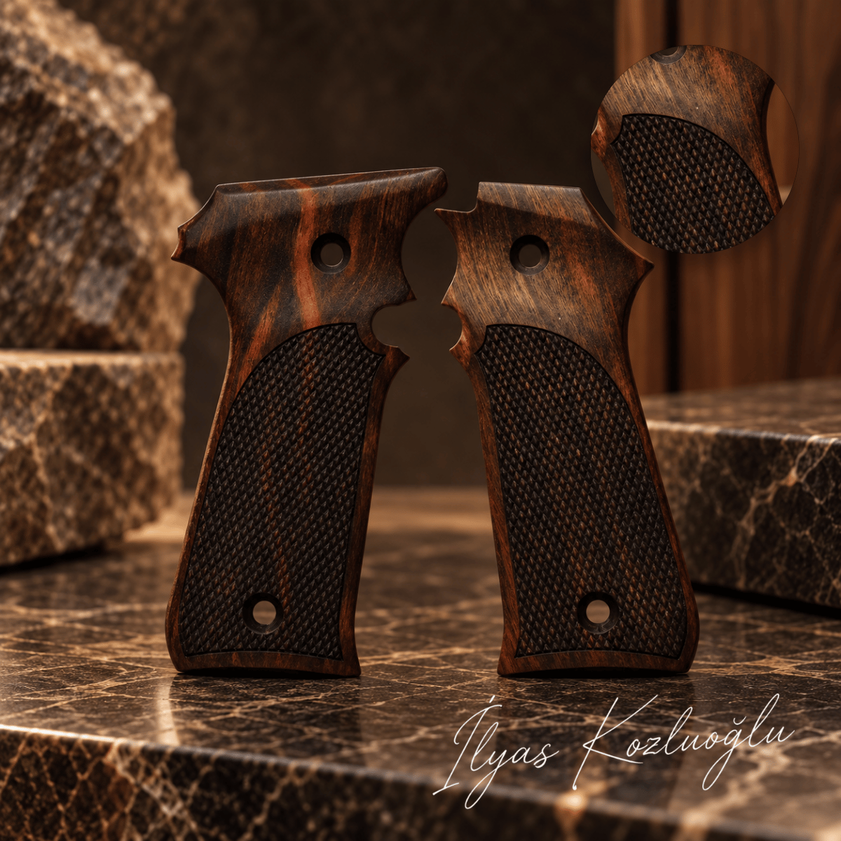LLama 1911 Ceviz Kabza Yarım Yüzey Baklava Desenli Logosuz