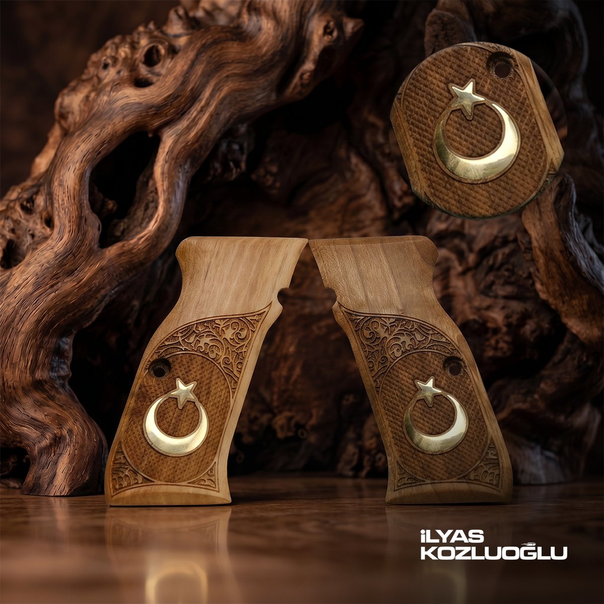 Sarsılmaz Kılınç 2000 Light Ceviz Kabza Yarım Yüzey Desenli Sarı Pirinç Ay Yıldız Logolu