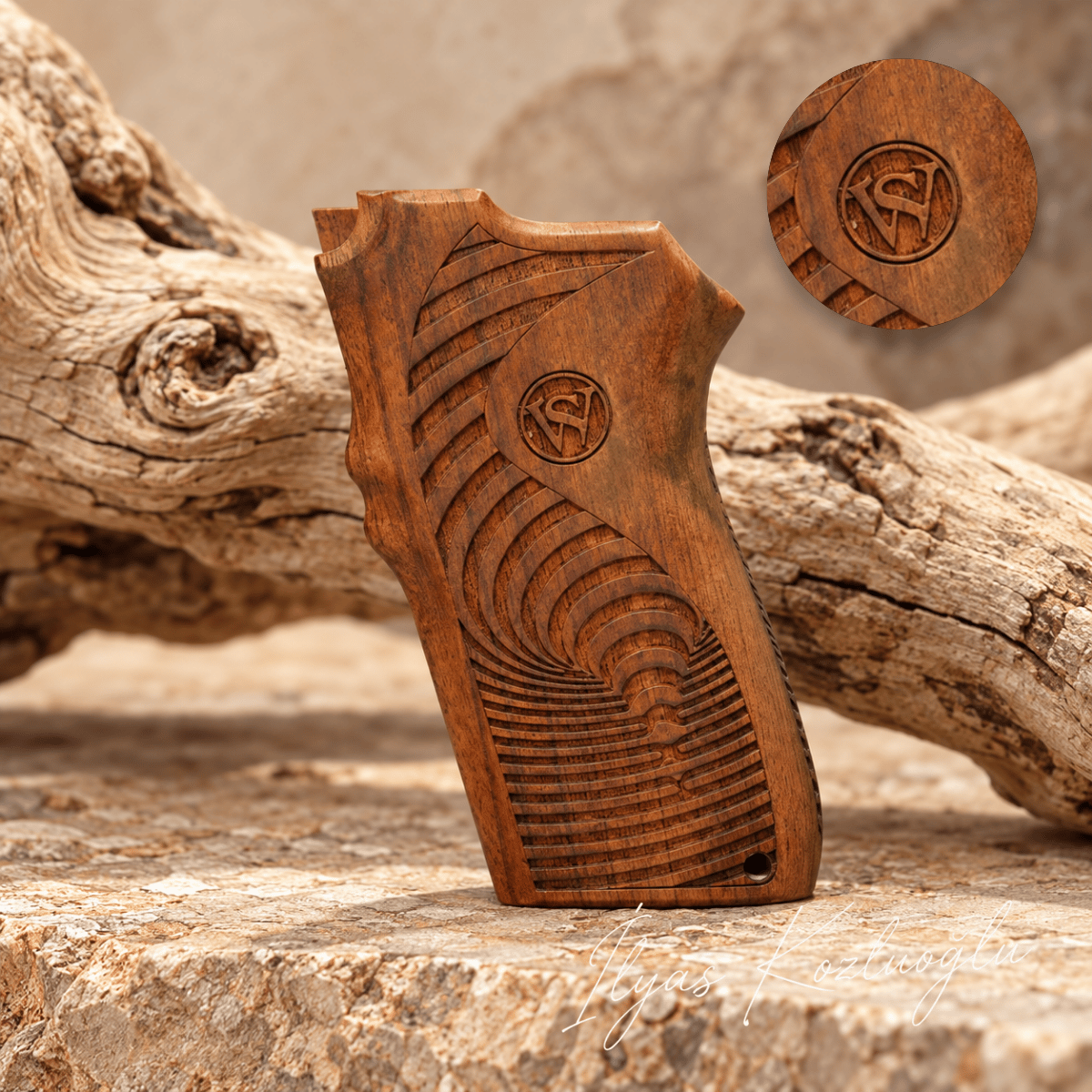 Smith & Wesson 6906 Ceviz Kabza Tam Yüzey Desenli S & W Logolu