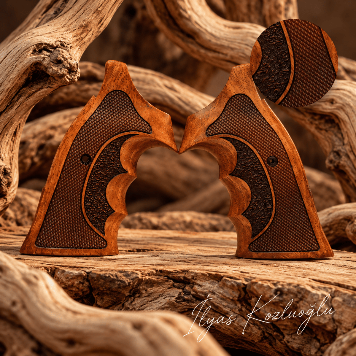 Smith & Wesson N Frame Round Butt Ceviz Kabza Tam Yüzey Desenli Logosuz