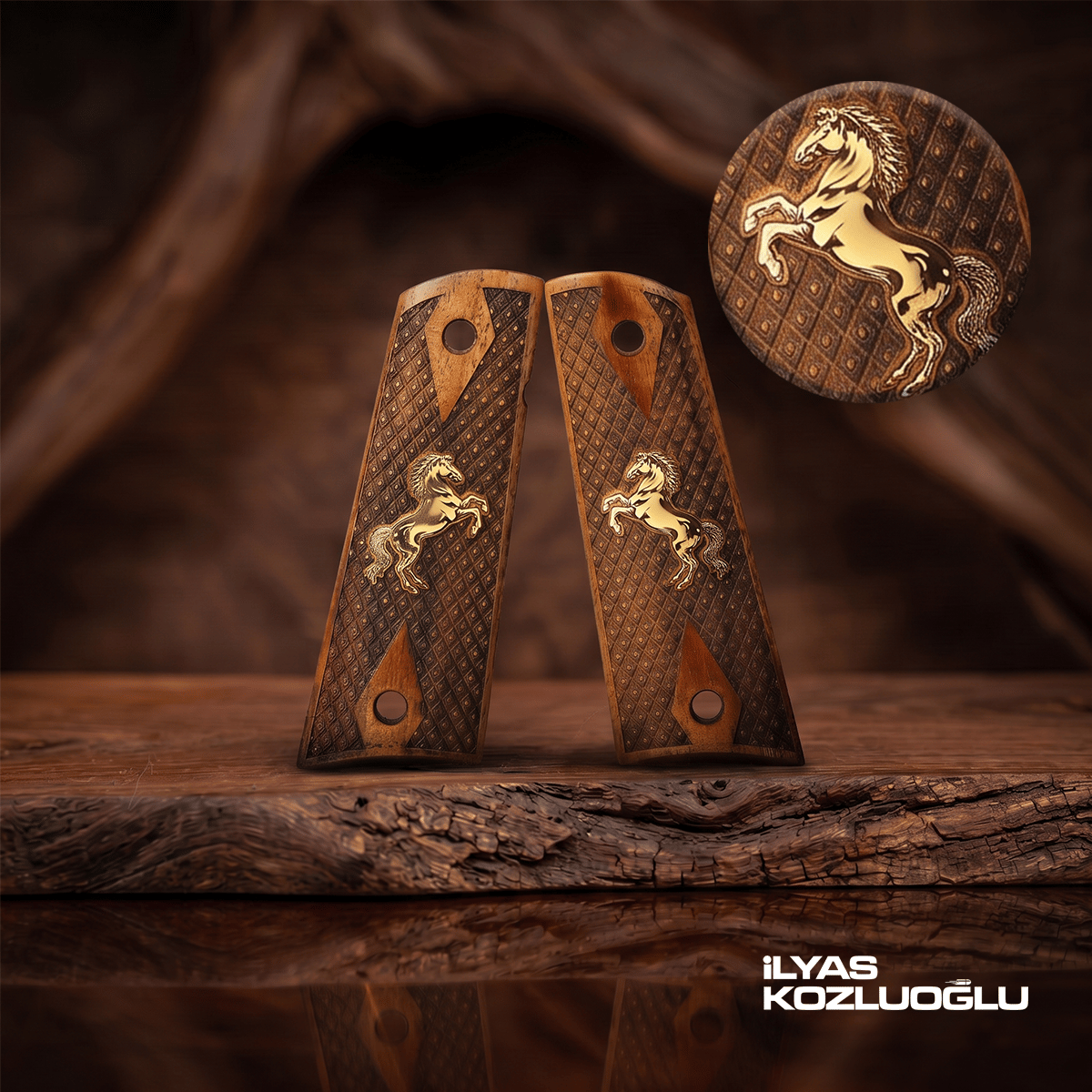 Tisaş Zig M 1911 Ceviz Kabza Tam Baklava Desenli Sarı Pirinç At Logolu
