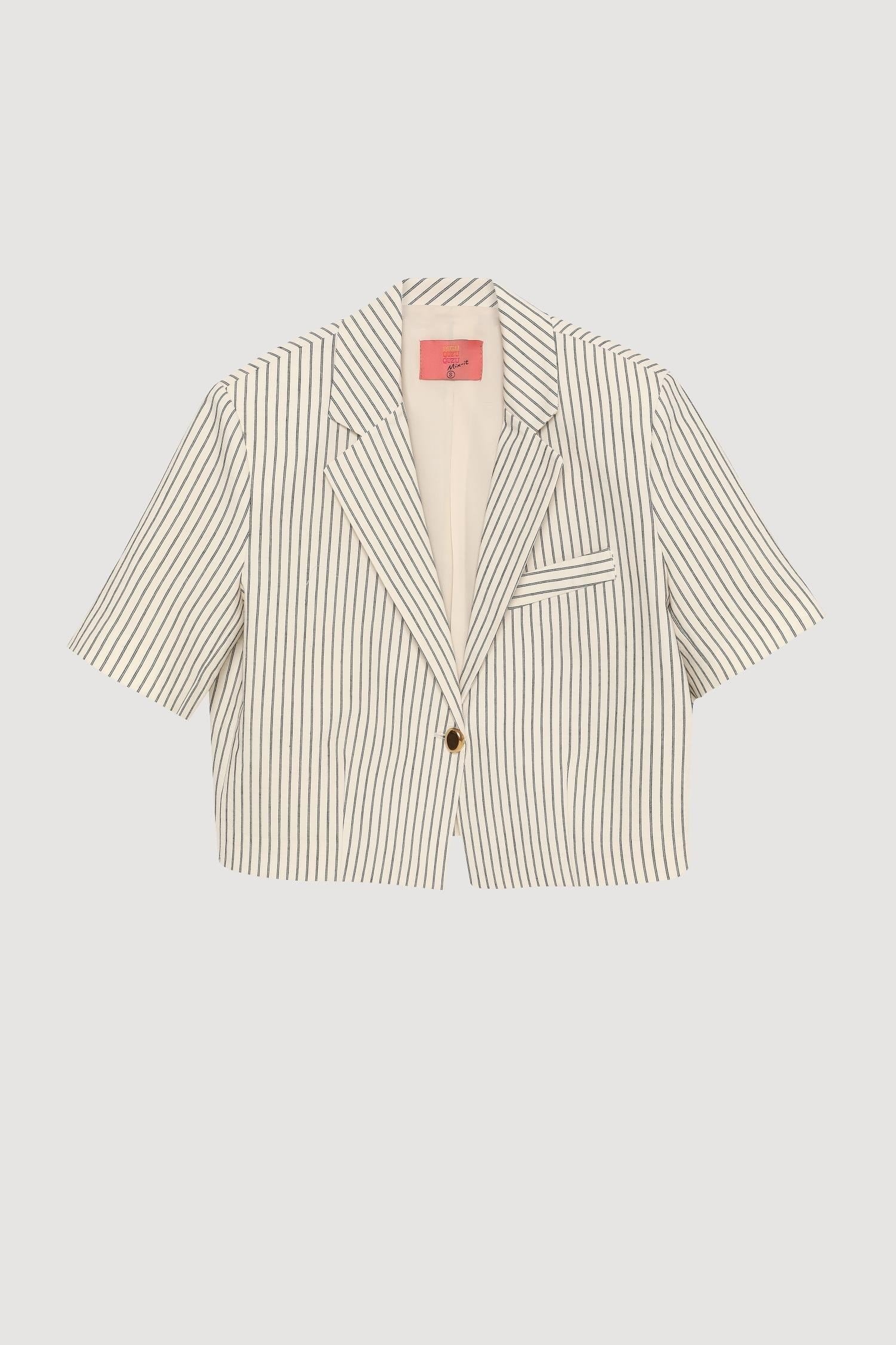  Vatkalı Crop Blazer Ceket Natur