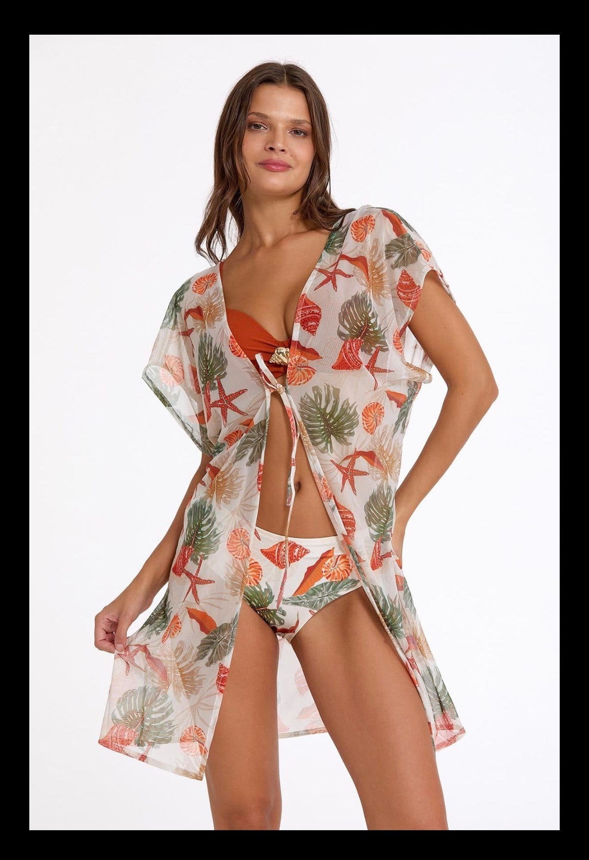kiremit desenli önü açık kısa kaftan