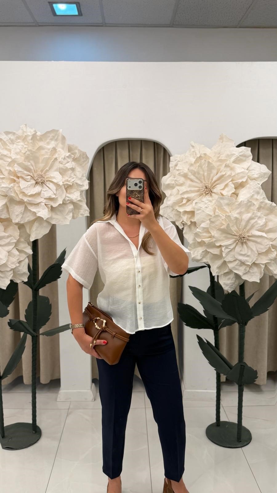 Kısa Kollu Transparan Oversize Gömlek Beyaz