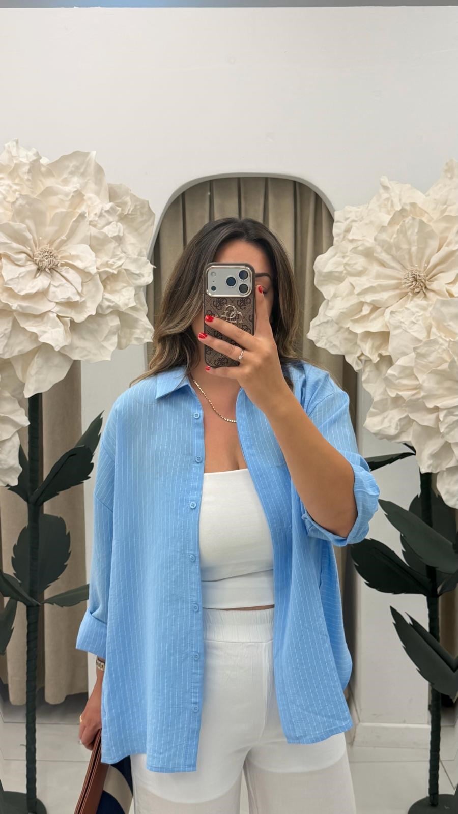 Mavi Çizgili Oversize Gömlek