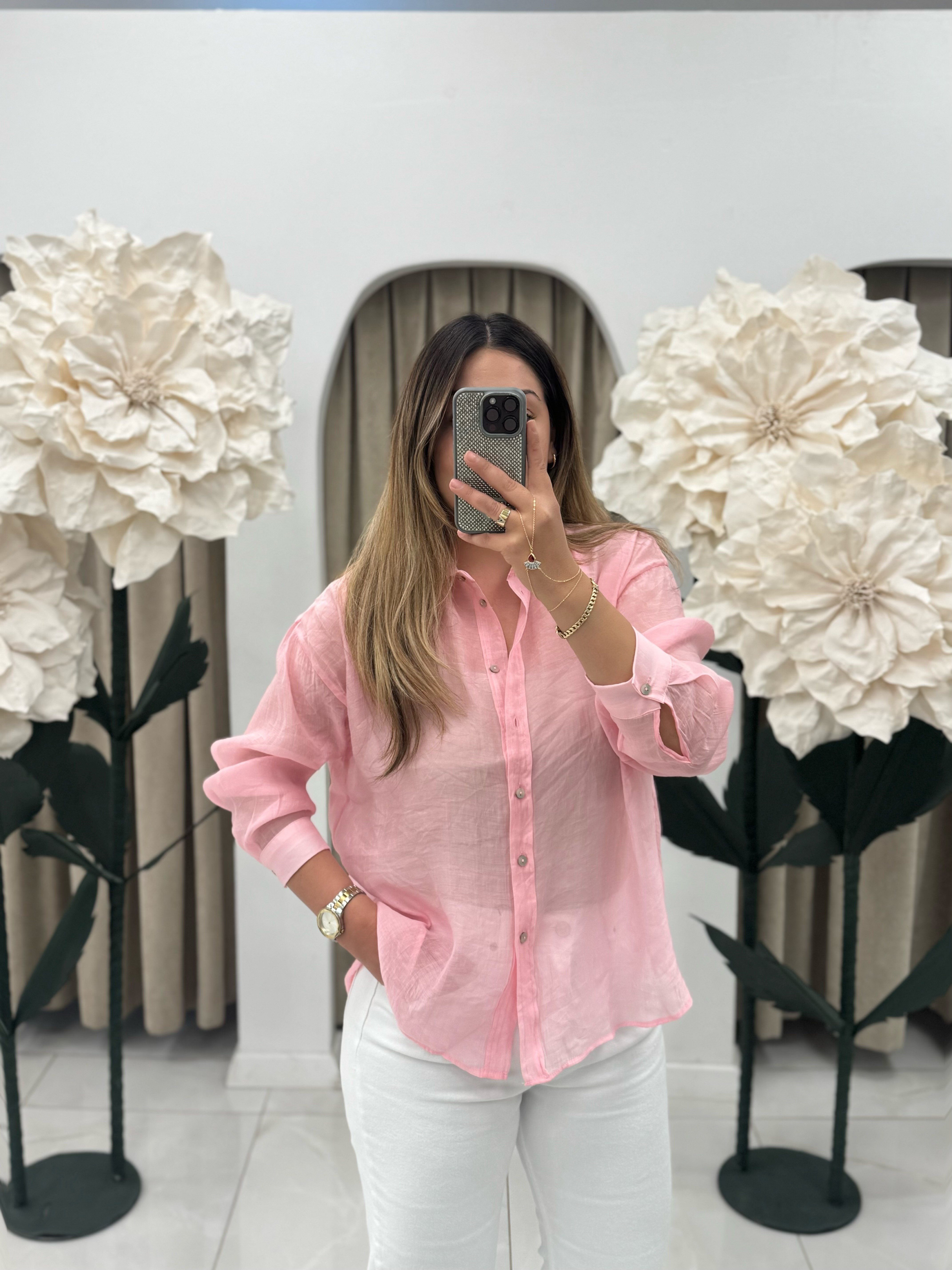 oversize ipeksi gömlek-pembe