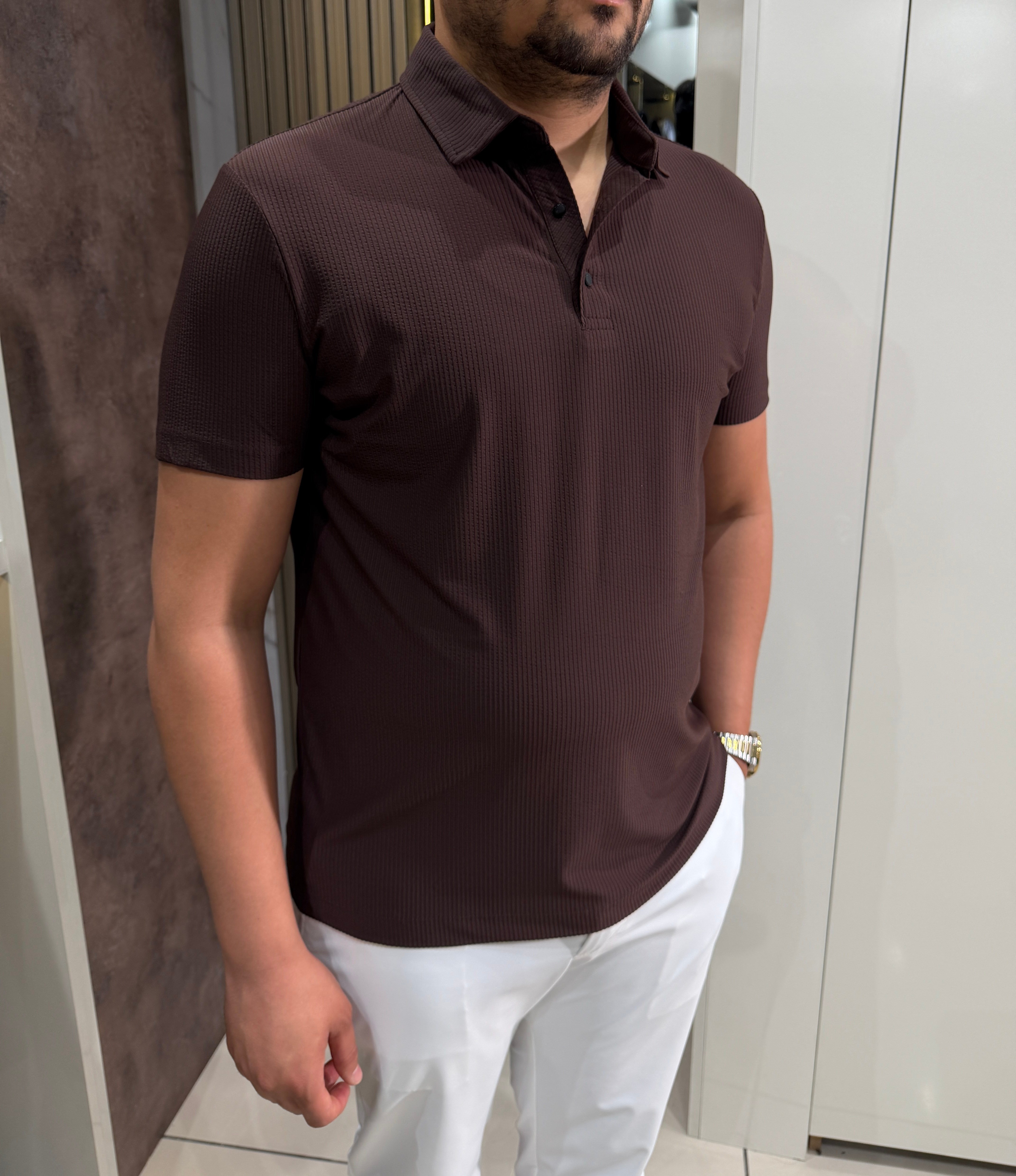 Fitilli Polo Yaka T-shirt | Kahve