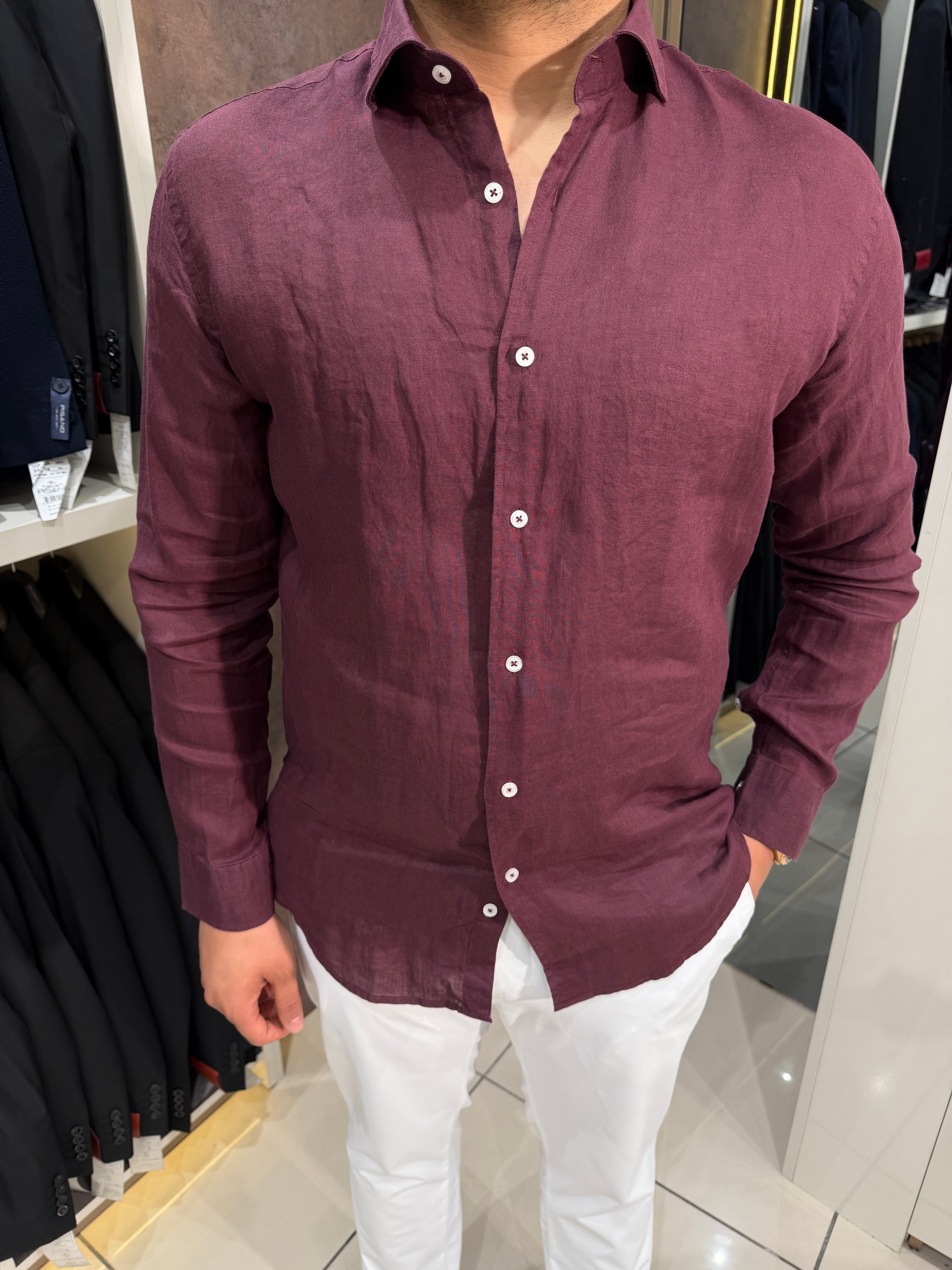 Keten Gömlek  | Bordo