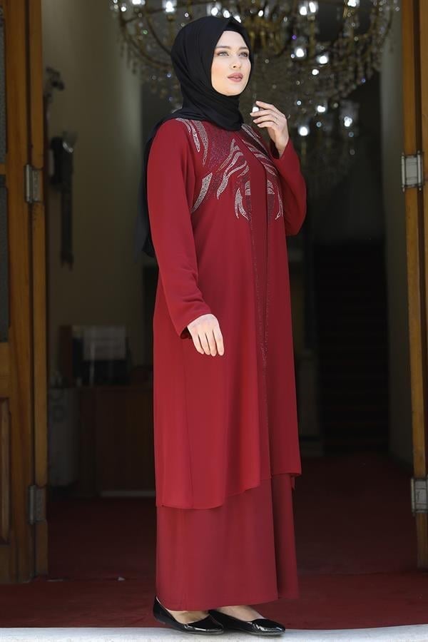 Amine Hüma Mine Abiye Bordo