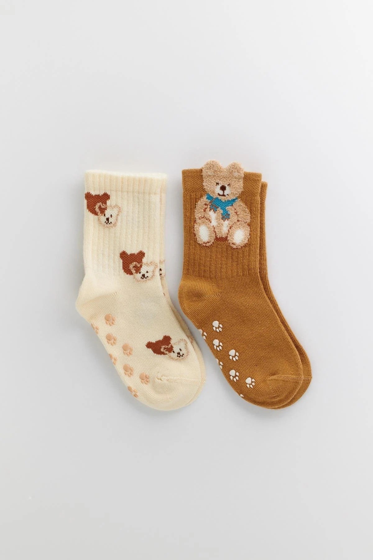 KATIA&BONY  Bebek 2 li Paket Teddy Baskılı Soket Çorap Ekru-Koyu Kahverengi