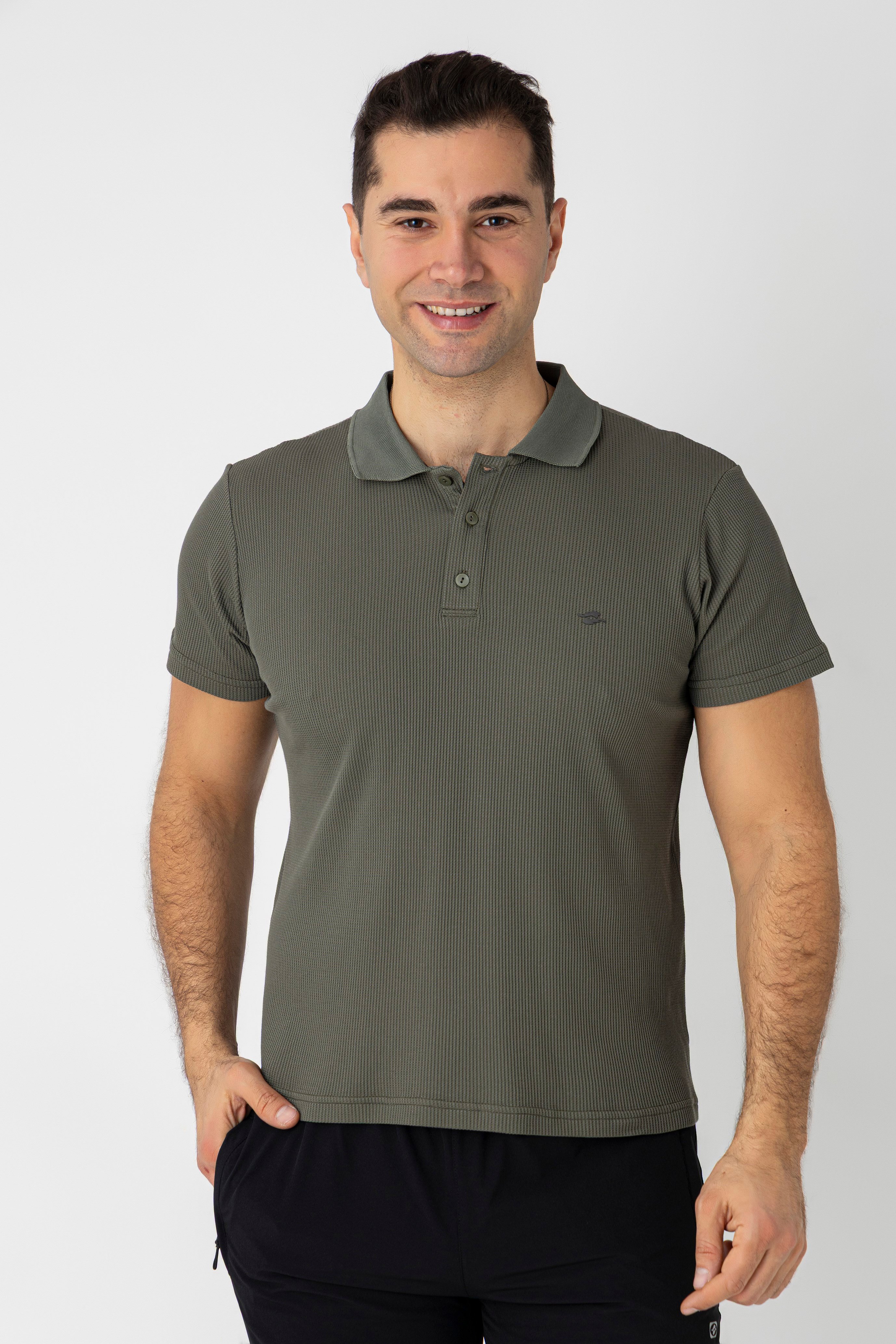 CROZWİSE PAMUK PİKE WAFFLE POLO YAKA T.SHİRT KAHVE/HAKİ