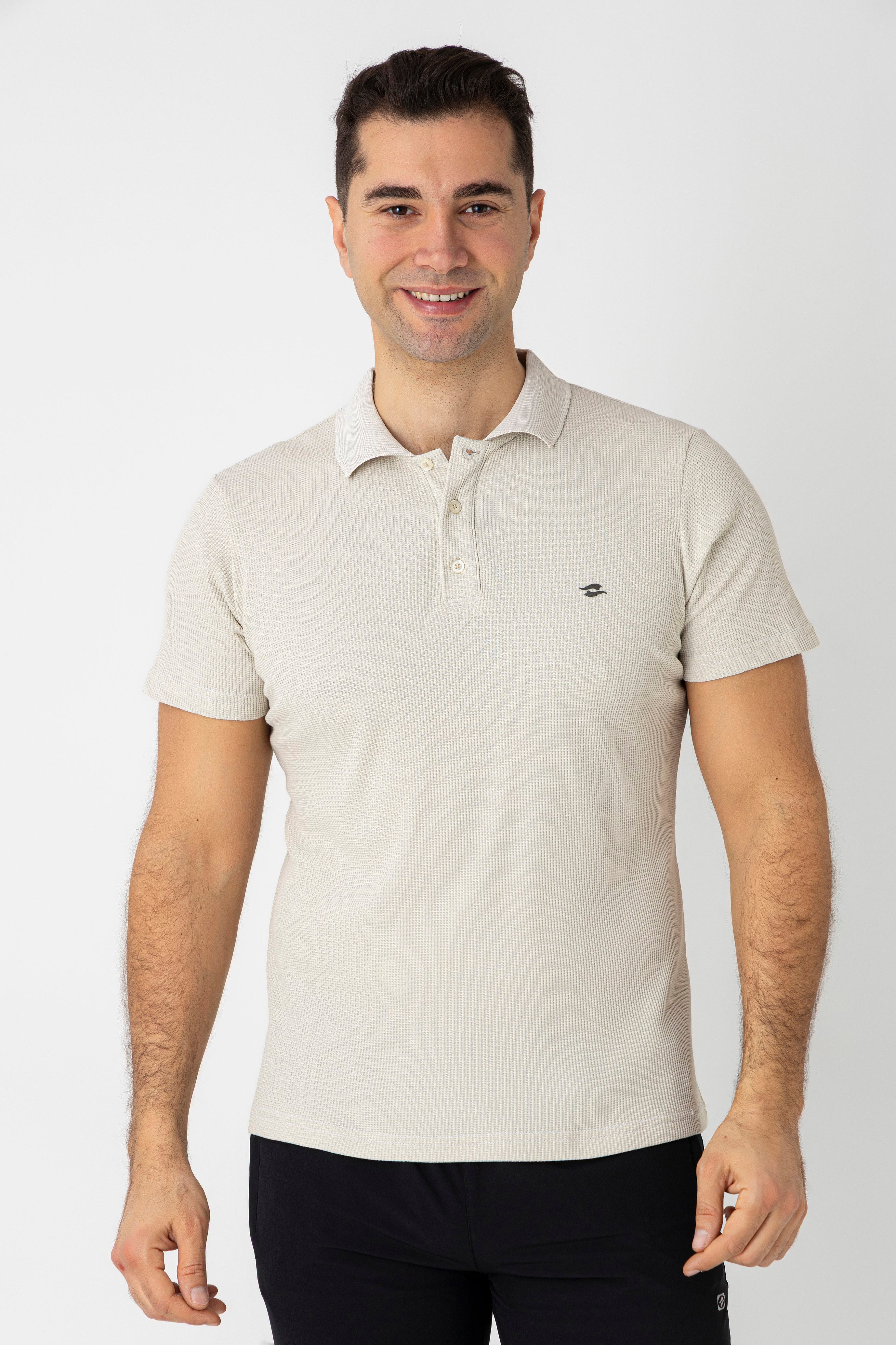 CROZWİSE PAMUK PİKE WAFFLE POLO YAKA T.SHİRT BEJ
