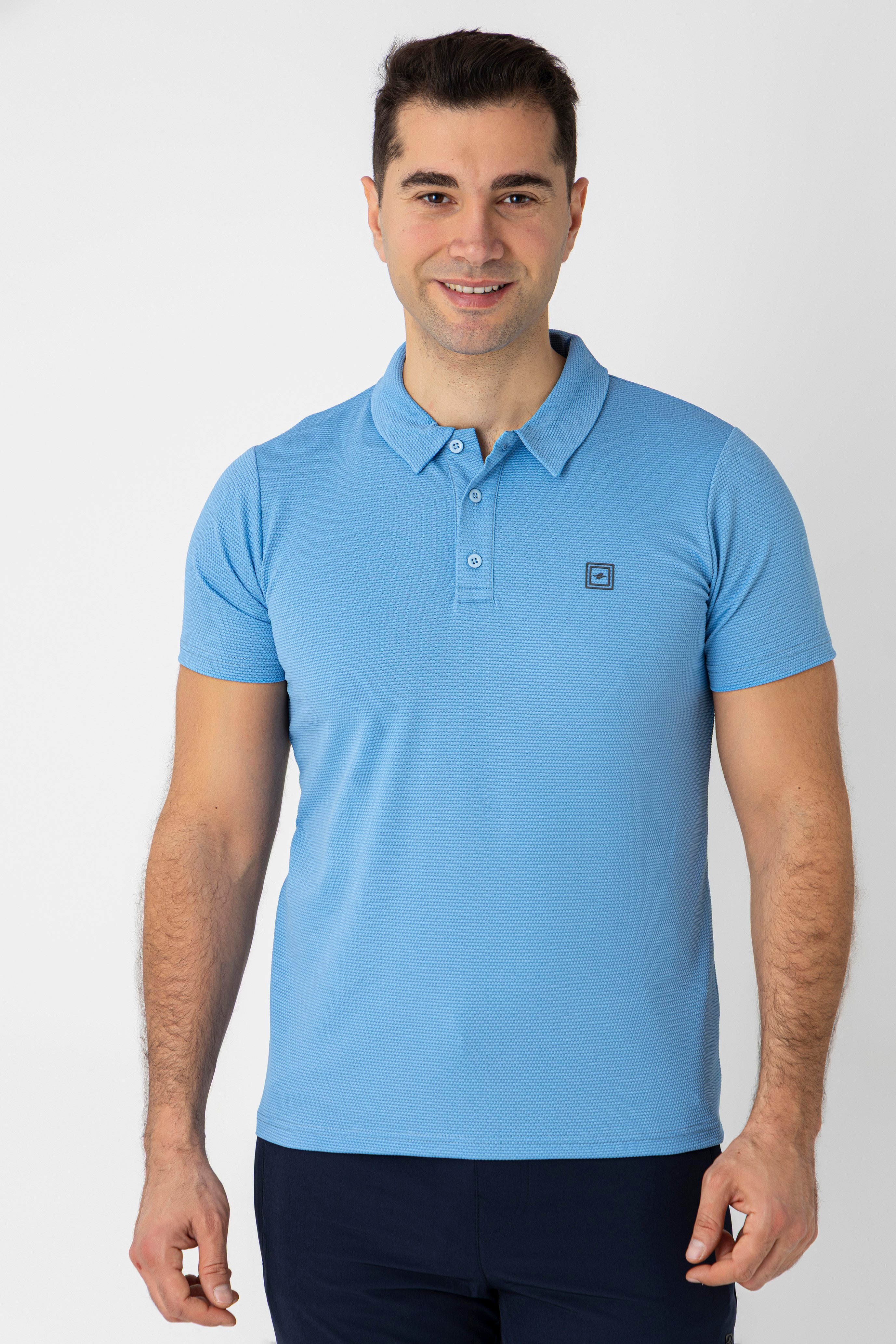 CROZWİSE WAFFLE POLO YAKA T.SHİRT TURKUAZ/MAVİ