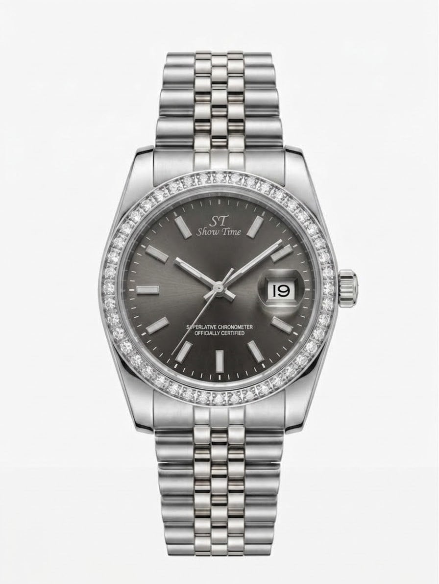 SHOWTİME 36MM taşlı Bayan King Gümüş füme ST660
