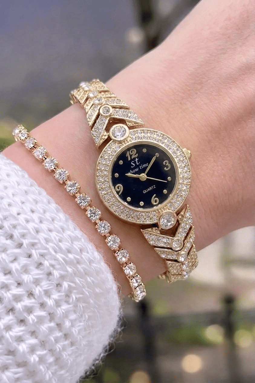 SHOWTİME Lüx Boncuk Bayan Gold Siyah ST606