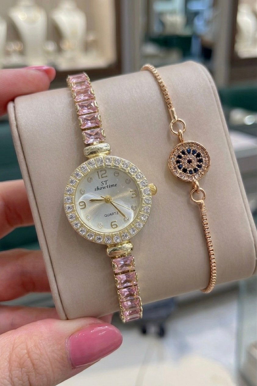 SHOWTIME SWAROSKİ BAGET MODEL | GOLD-PEMBE ST452