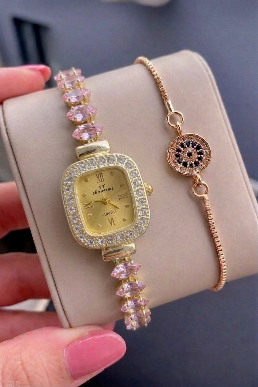 SHOWTIME SWAROSKİ KARE MODEL | GOLD-PEMBE ST426