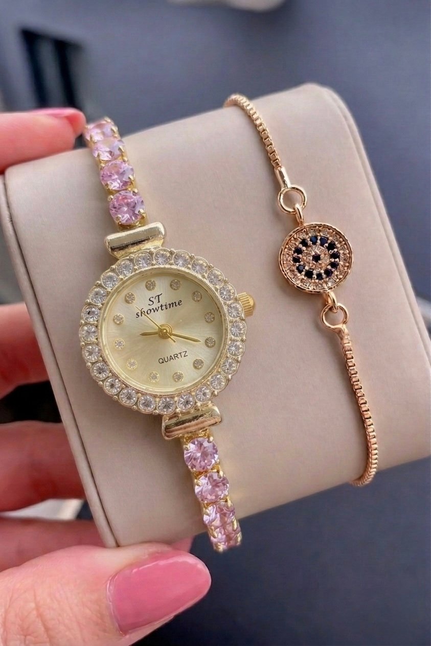 SHOWTIME SWAROSKİ YUVARLAK MODEL | GOLD-PEMBE ST441
