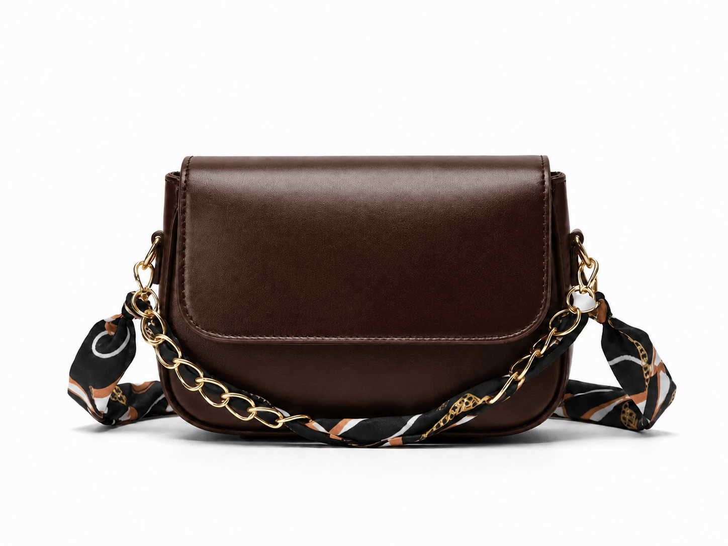 Celeste Bag Acı Kahve Fular ve Zincir Detaylı Kadın Omuz Çantası