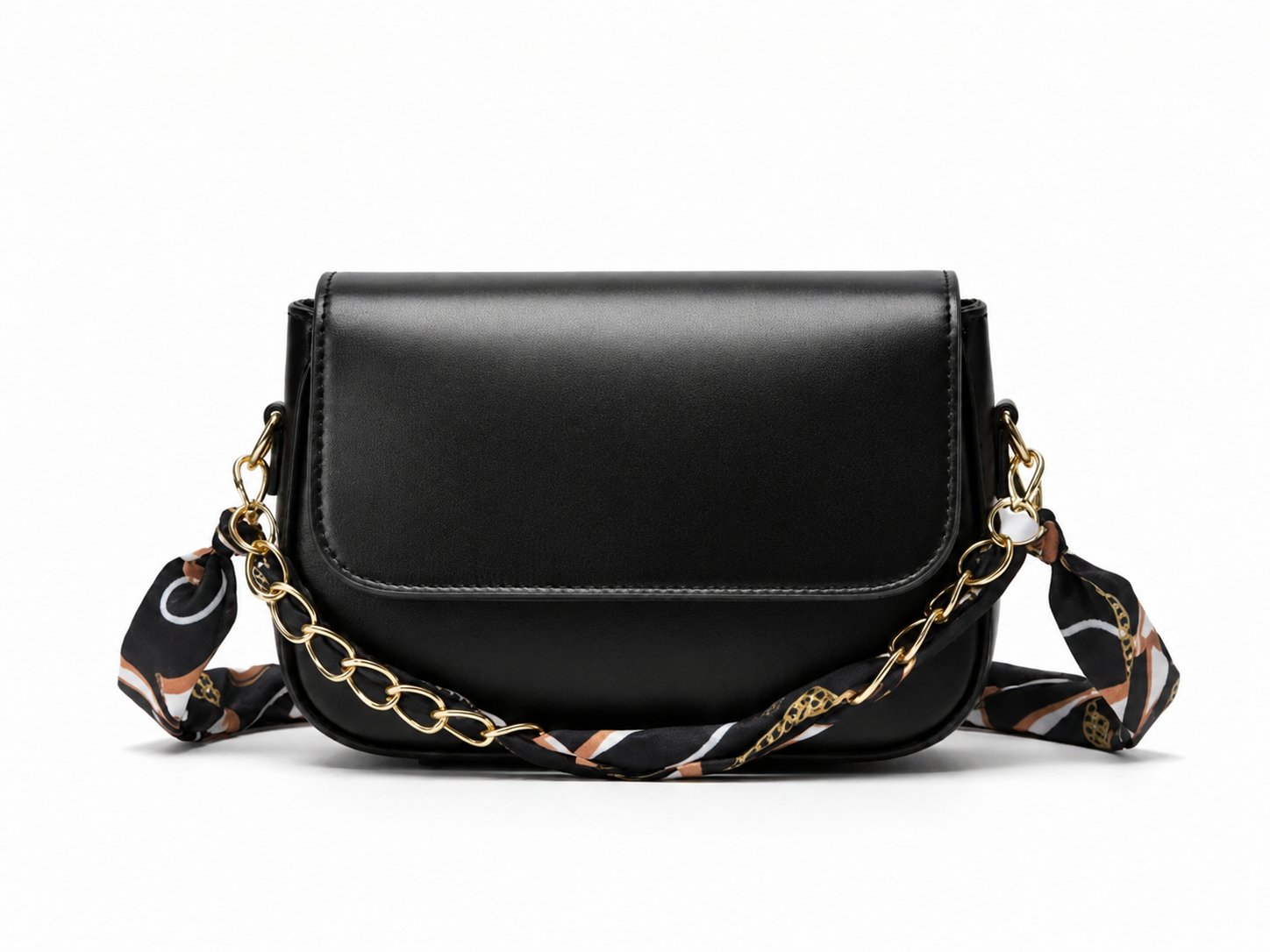 Celeste Bag Siyah Fular ve Zincir Detaylı Kadın Omuz Çantası