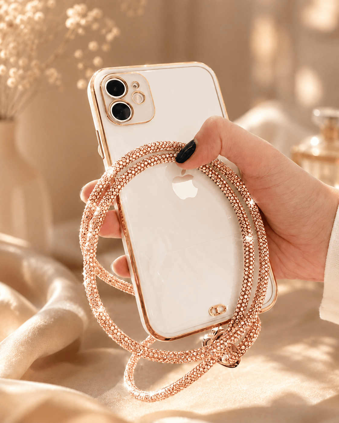 Gold Taşlı Telefon Boyun Askısı – Kristal Taşlı Şık Boyun Askısı