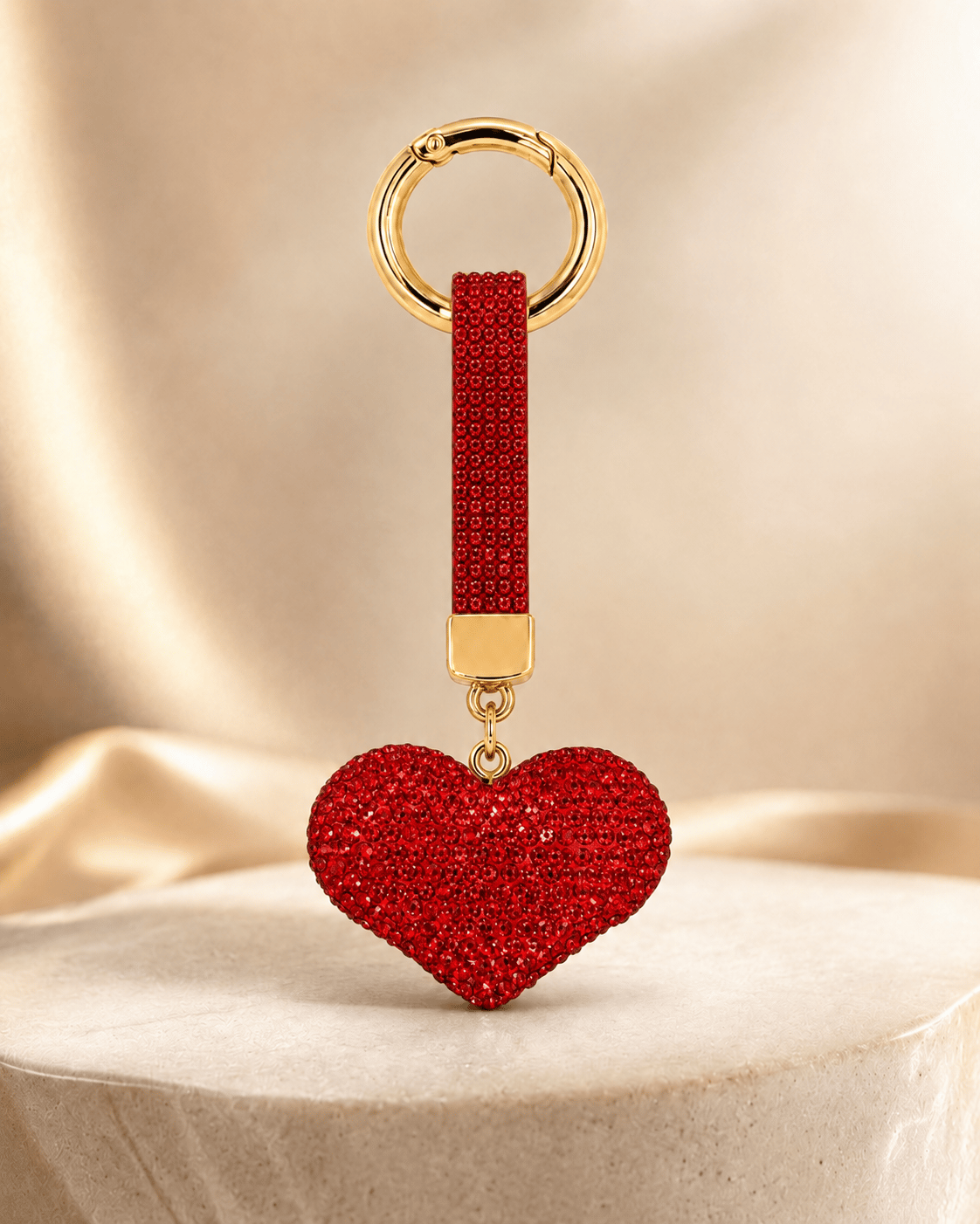 Kırmızı Kalpli Taşlı Çanta Charmı – Kristal Bag Charm
