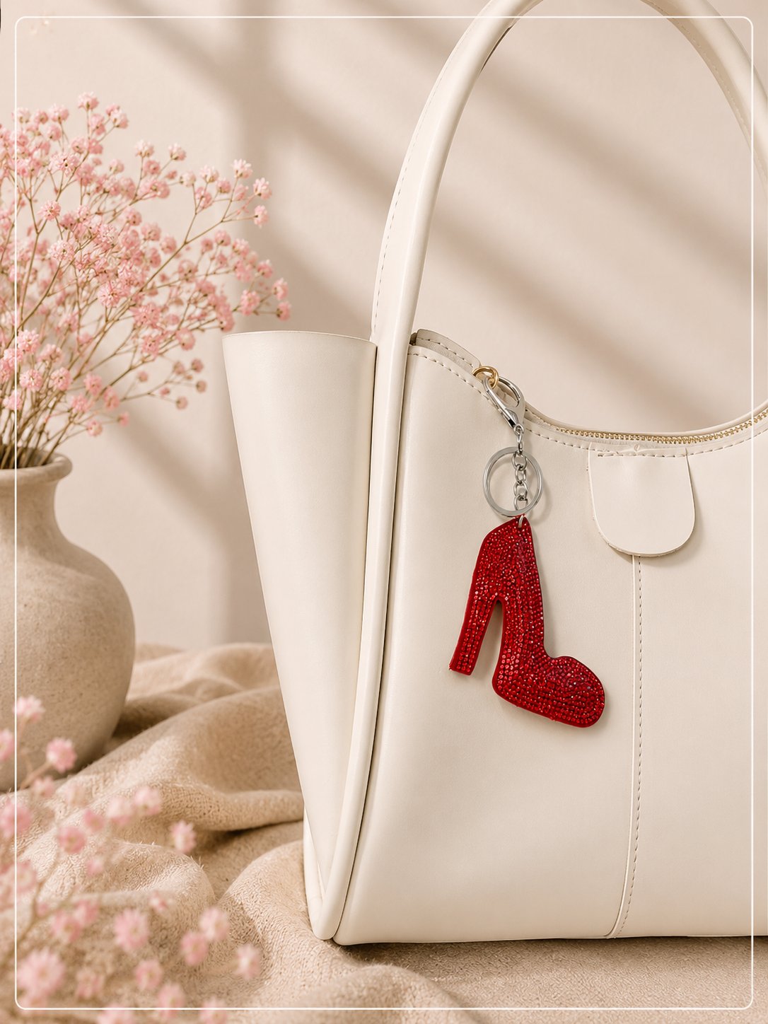 Kırmızı Taşlı Topuklu Ayakkabı Charm