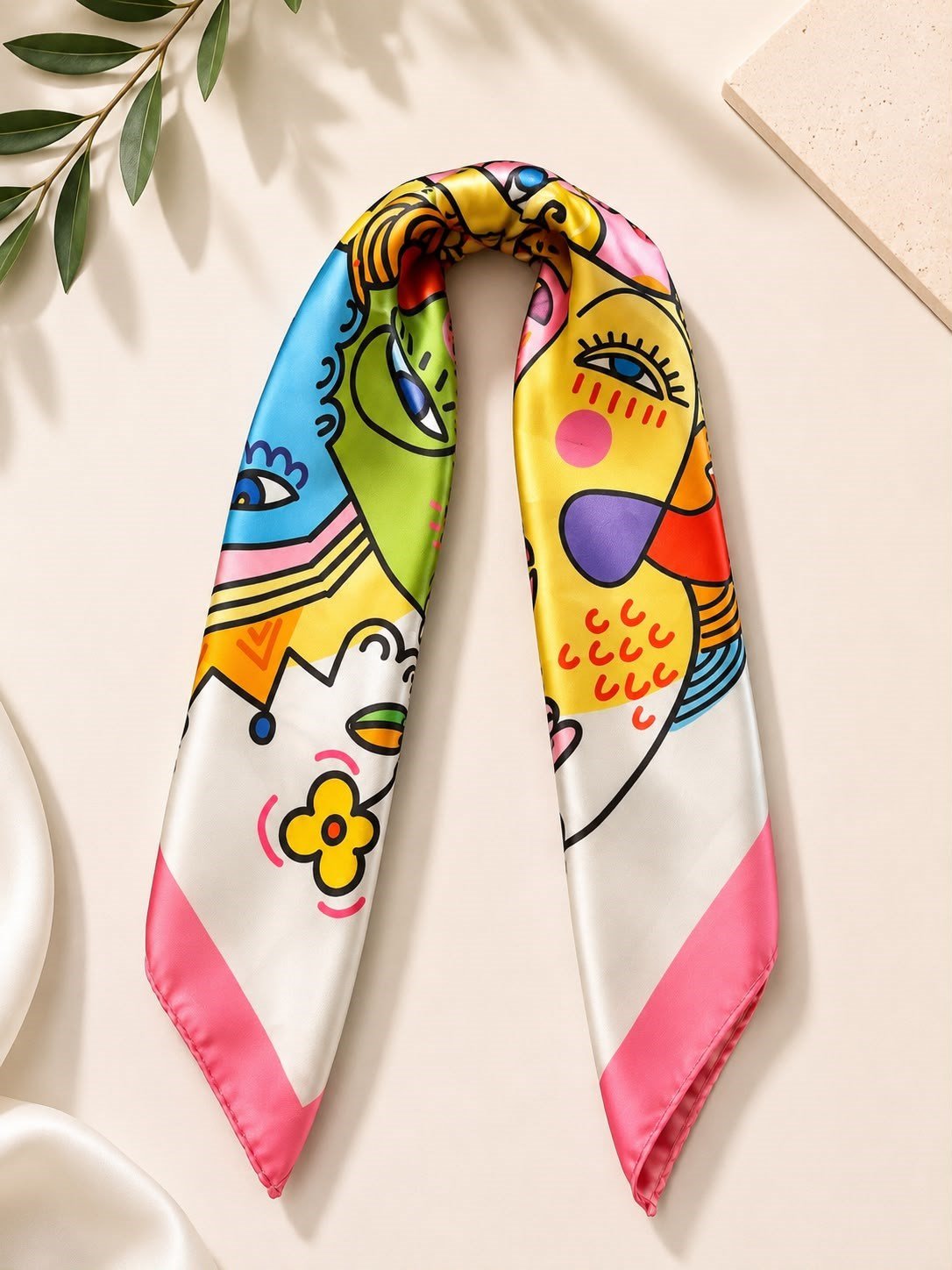 Renkli Yüz Motifli Bandana ve Fular