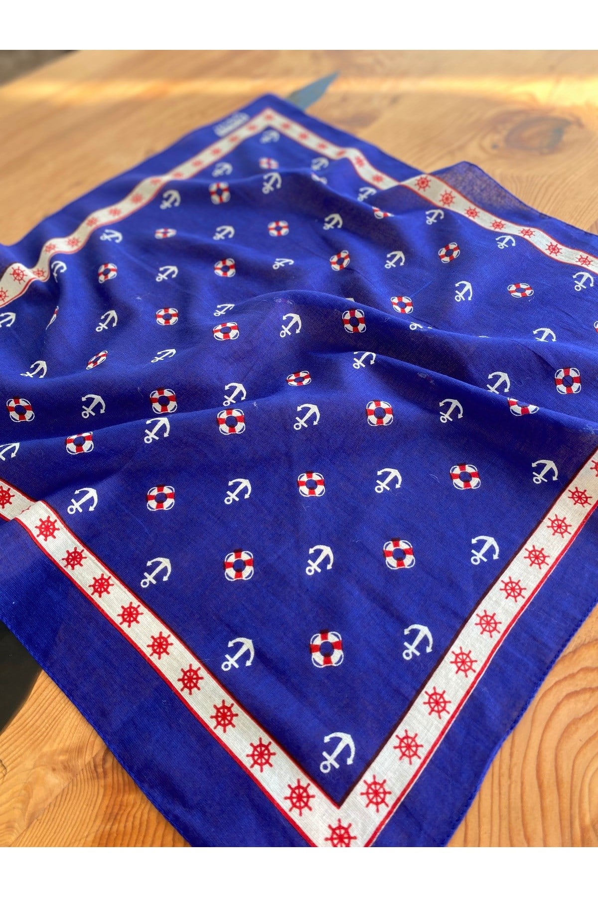 %100 Pamuk Lacivert Çapa Desenli Bandana 1758090