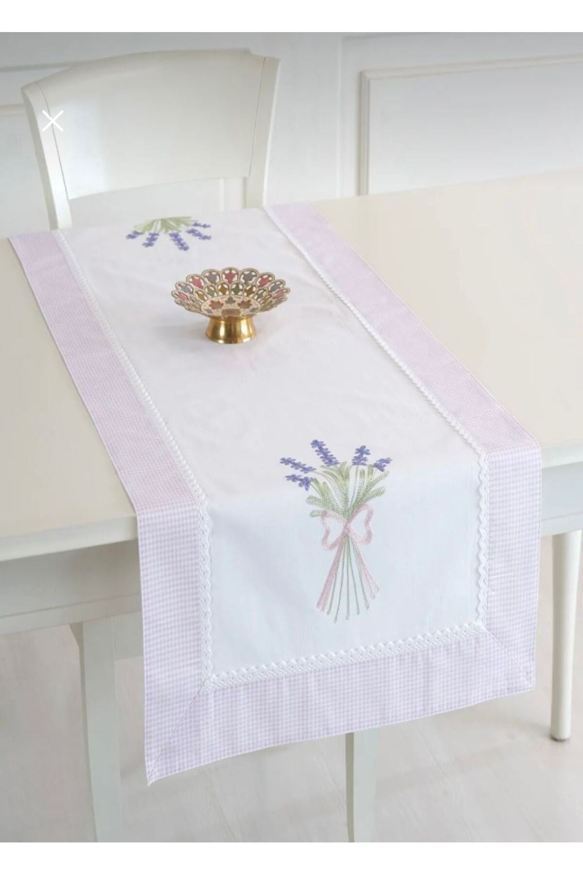 Bordürlü Lavanta İşlemeli 50x130 cm Runner
