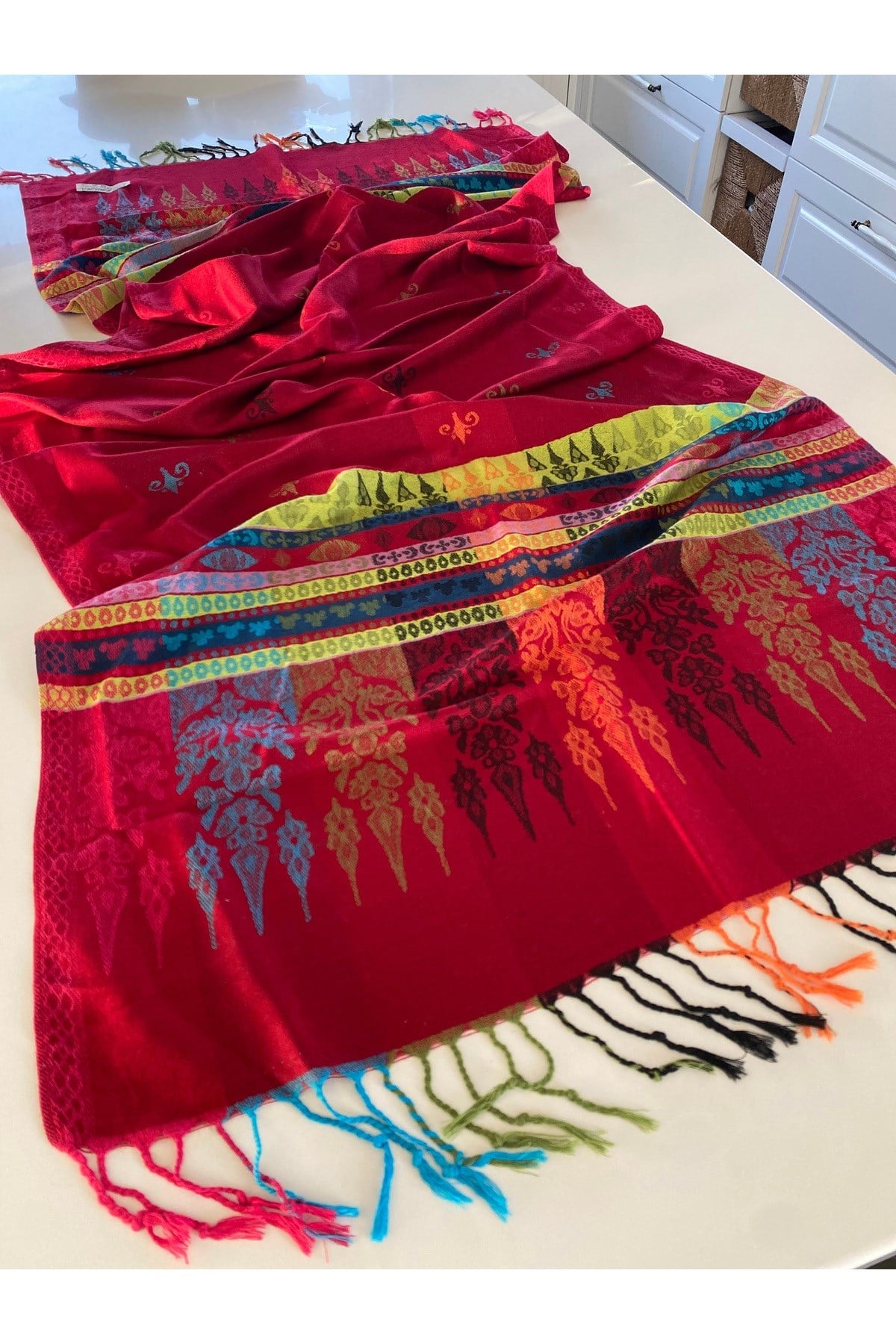 Çok Renkli Elegansa Omuz Atkısı Kaşmir Dokulu Şık Şal Kasmir Sal (Cashmere)