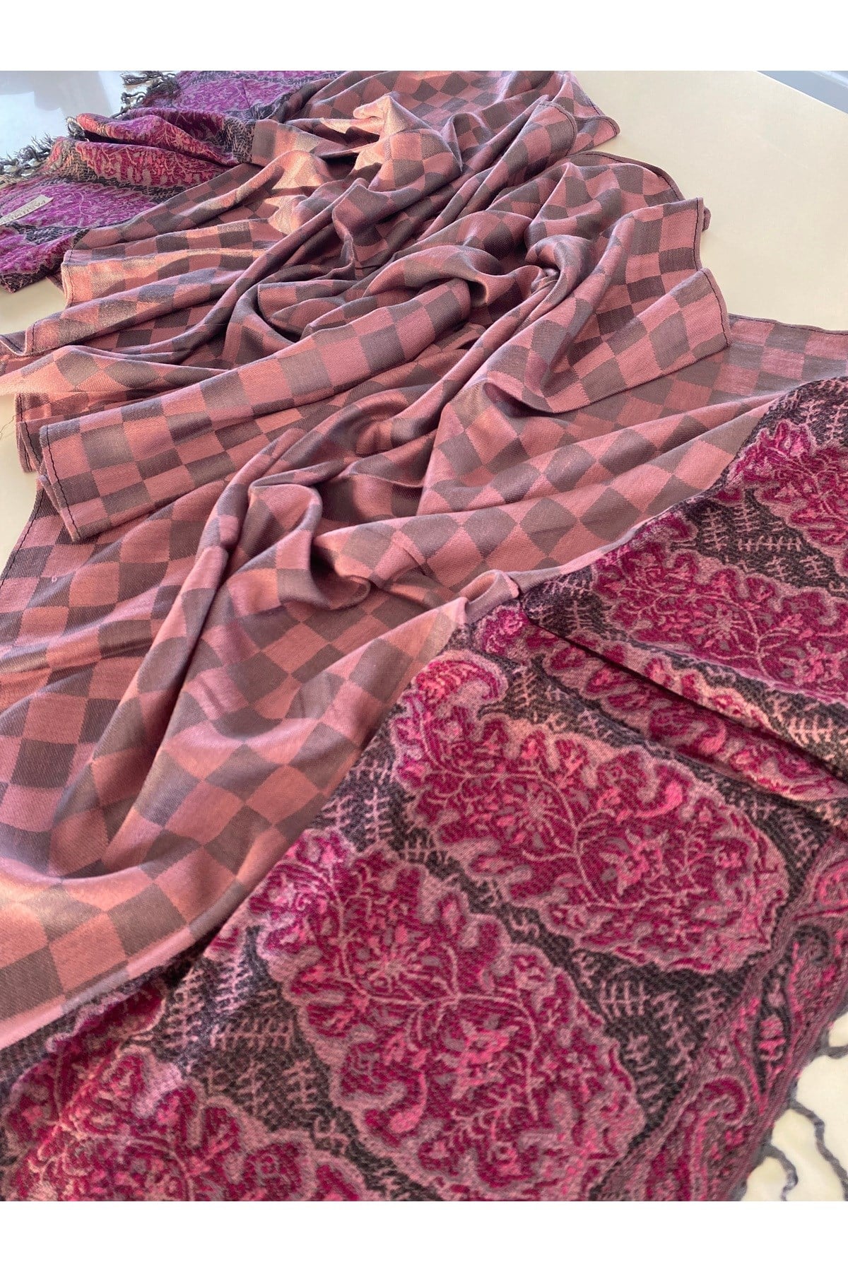 Gri Elegansa Omuz Atkısı Kaşmir Dokulu Şık Şal Kasmir Sal (Cashmere)