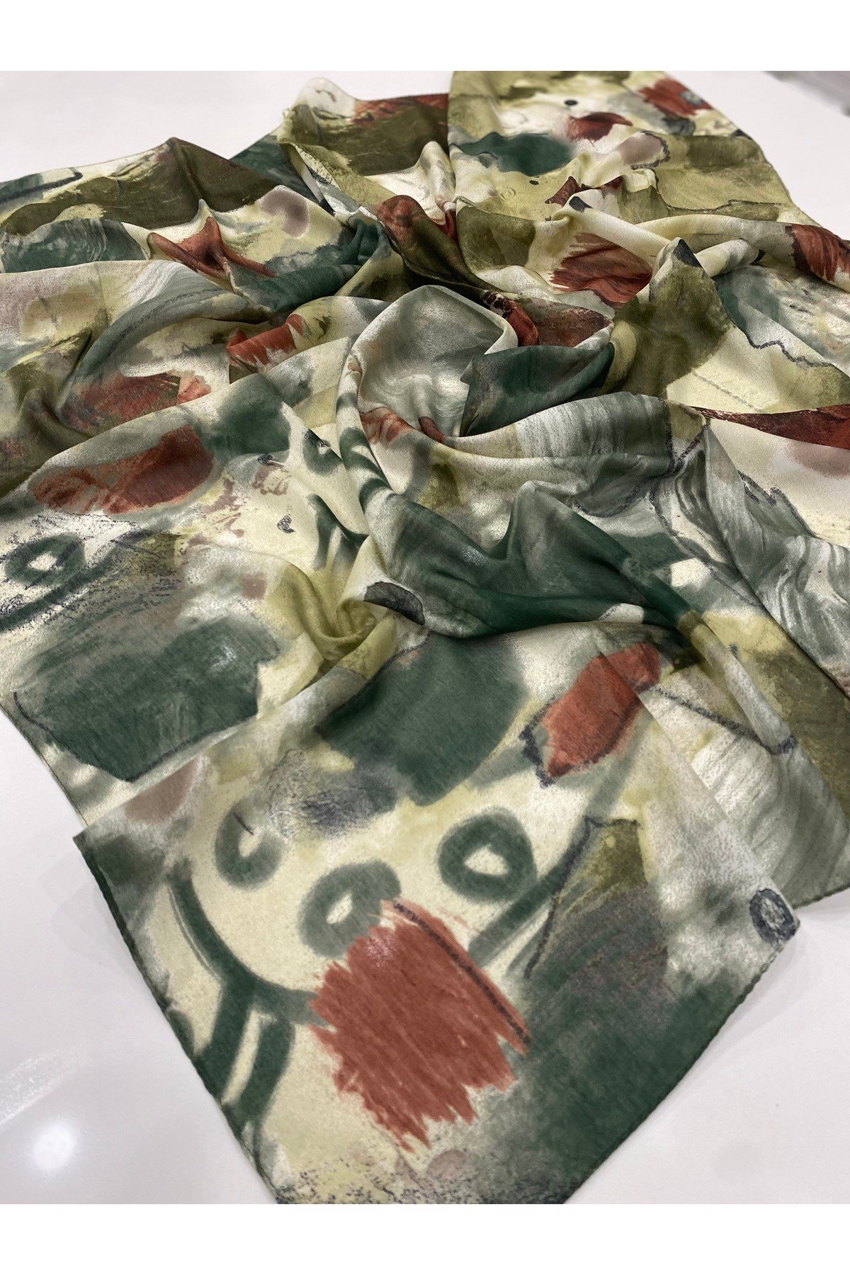 Haki Fırça Koleksiyonu Floş Viskon Eşarp 100 x 100 cm