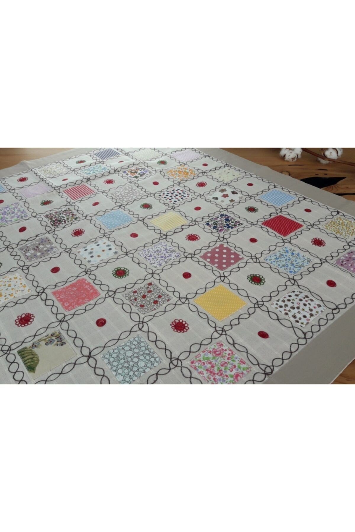 Home's Kahve Patchwork Işlemeli Naturel Şömentabla