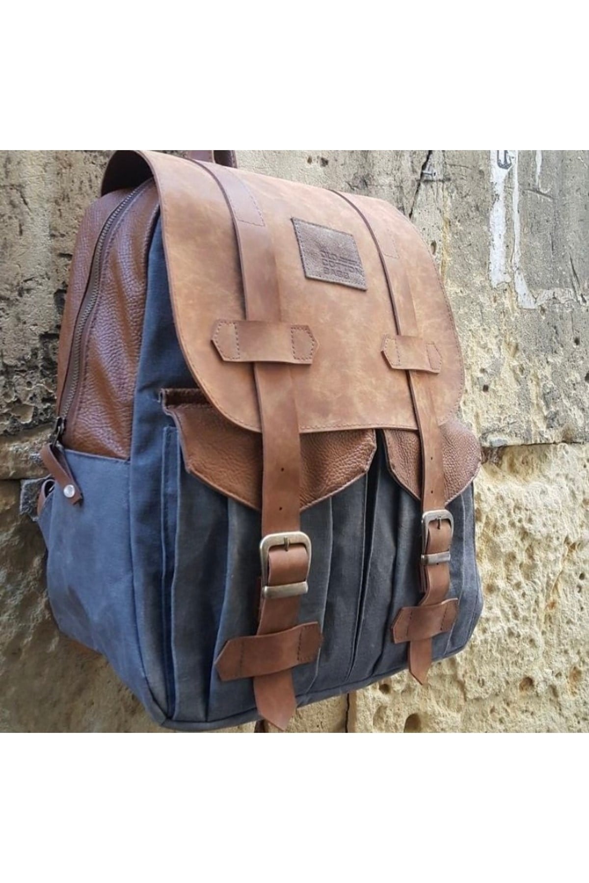Hustonbag Hakiki Deri Su Geçirmez Kanvas Sırt Çantası