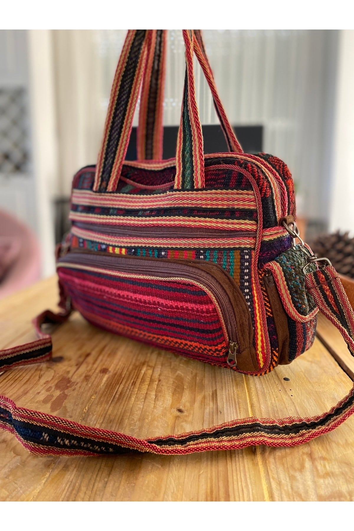 Iran Işi El Yapımı Kırmızı Günlük Bohem Kilim El Ve Omuz Çantası