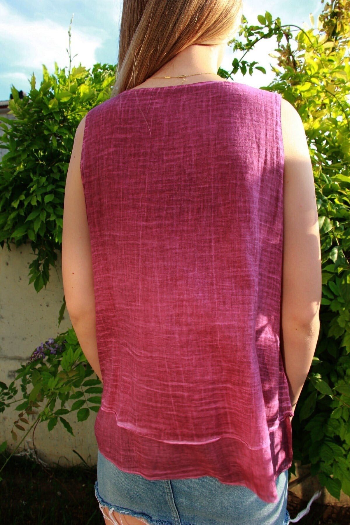 Kadın Bordo Kolsuz Naturel Bluz