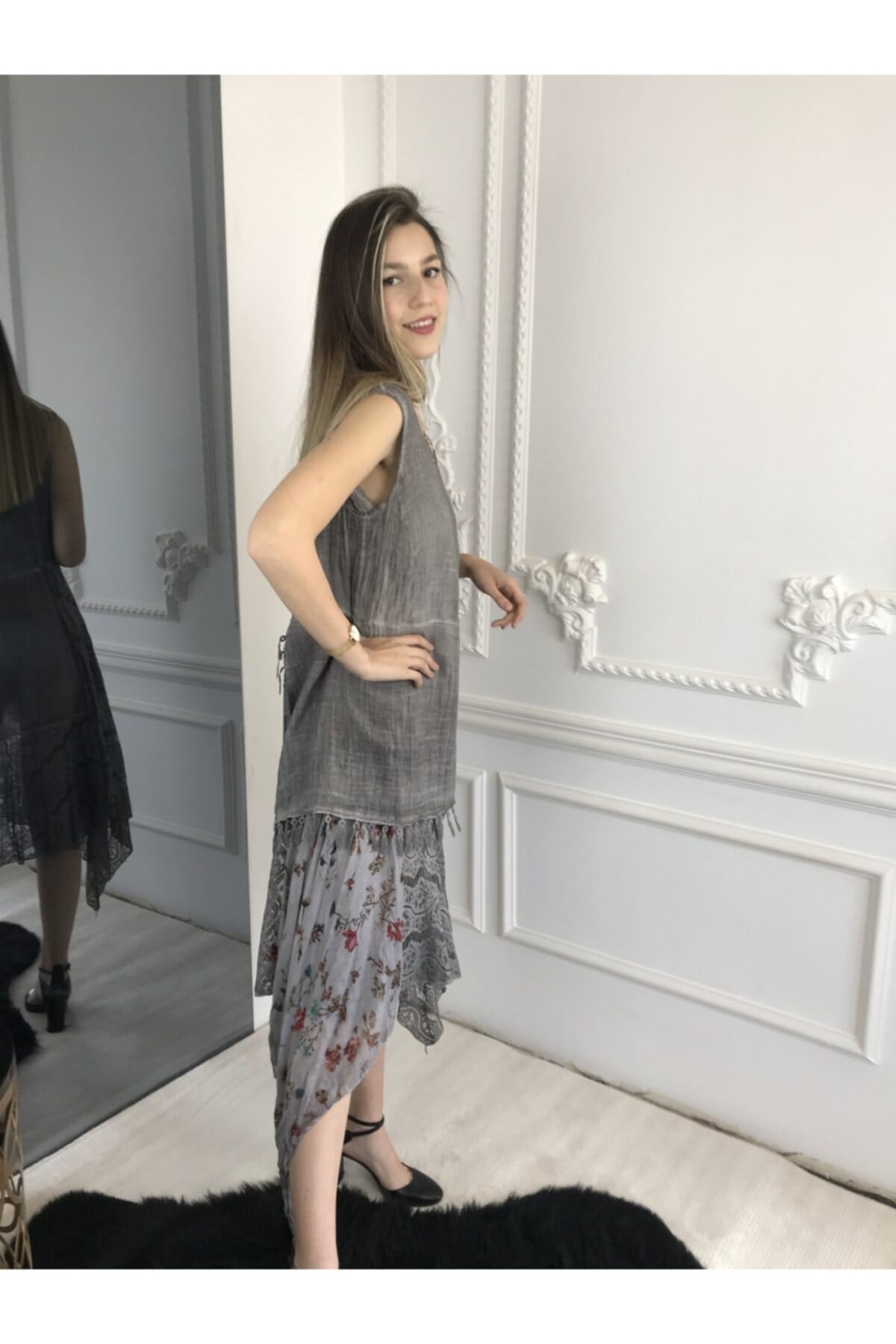 Kadın Gri Otantik Elbise