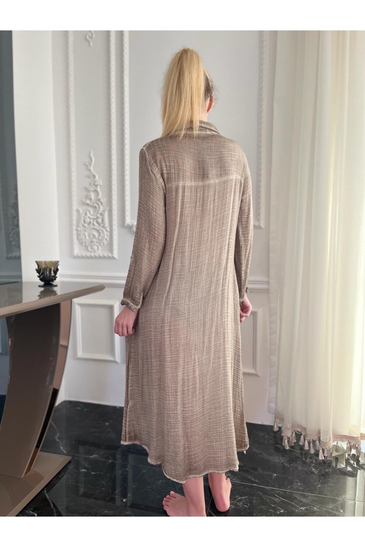 Kadın Organik Pamuk Uzun Gömlek Elbise Kimono