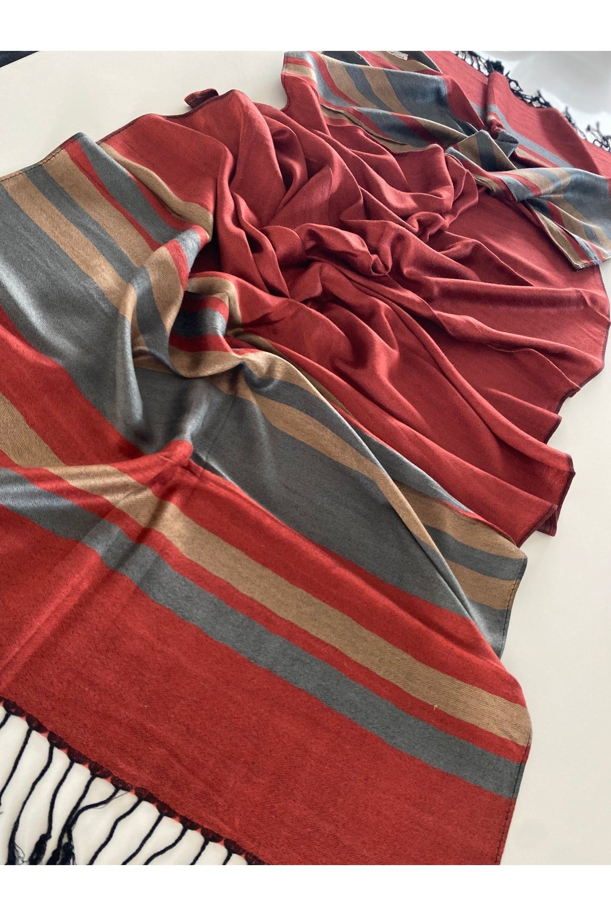 Kiremit Rengi Elegansa Omuz Atkısı Kaşmir Dokulu Şık Şal Kasmir Sal (Cashmere)