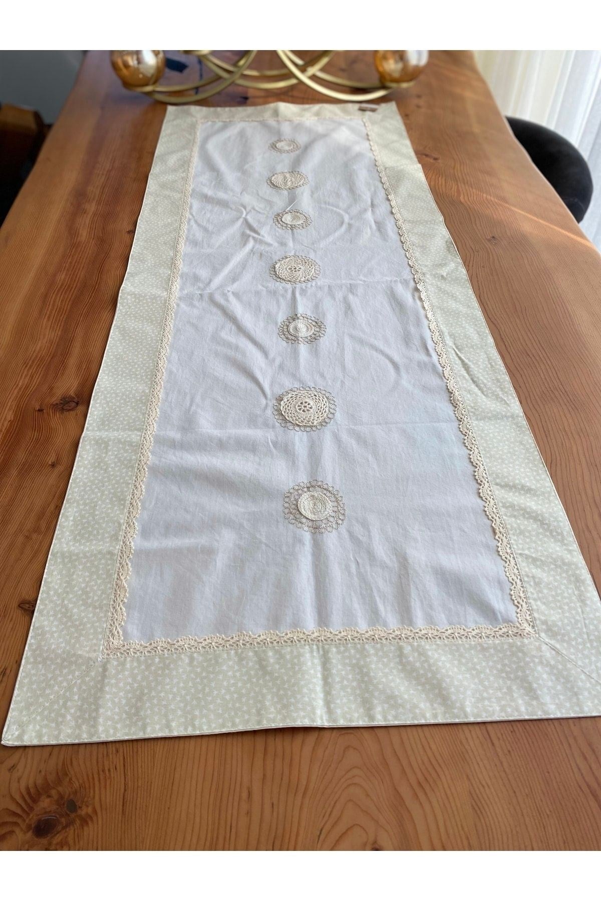 Naturel Dantel Detaylı Runner 50x130