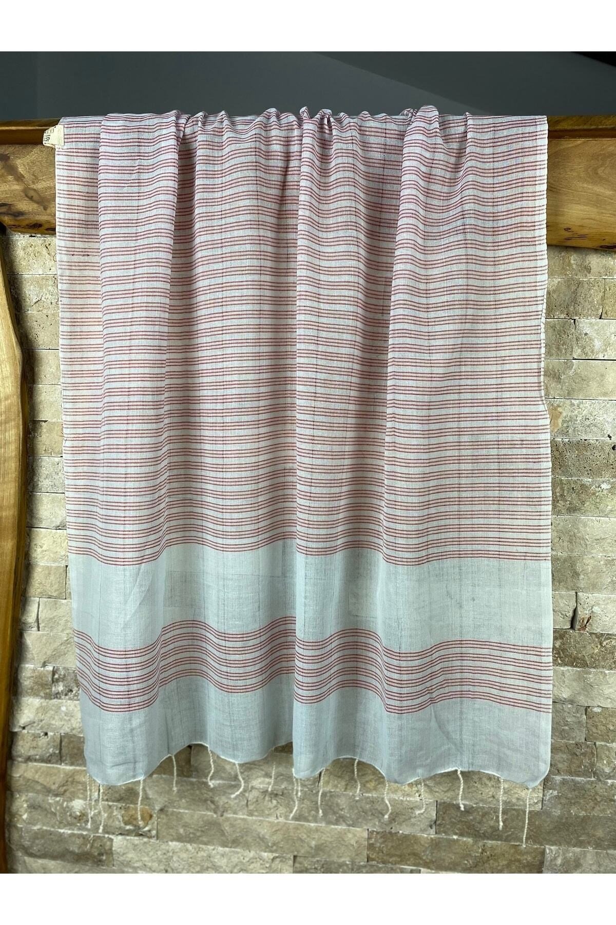 Naturel Kırmızı Çizgili 90x190 Pamuklu Peştemal