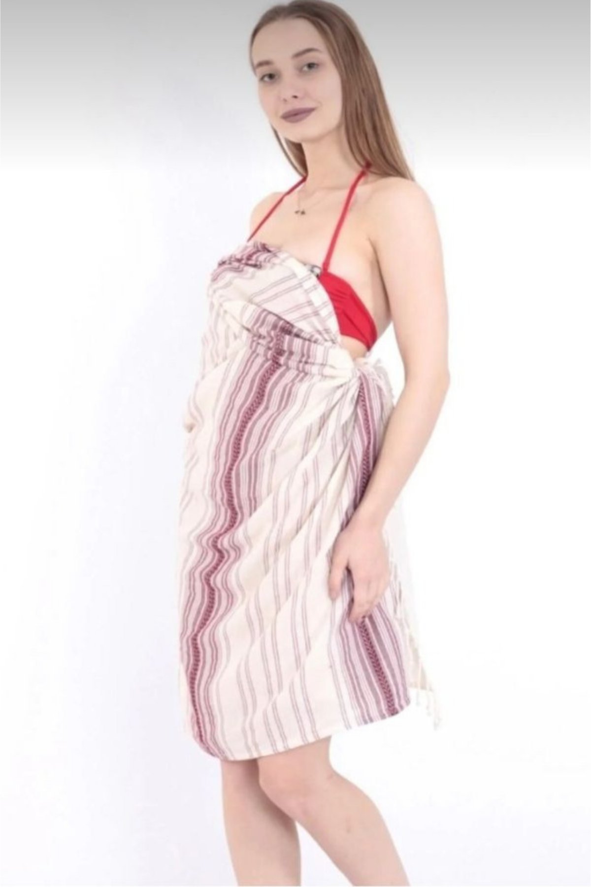 Organik Pamuk Bordo 90x190 Plaj Hamam Peştemali